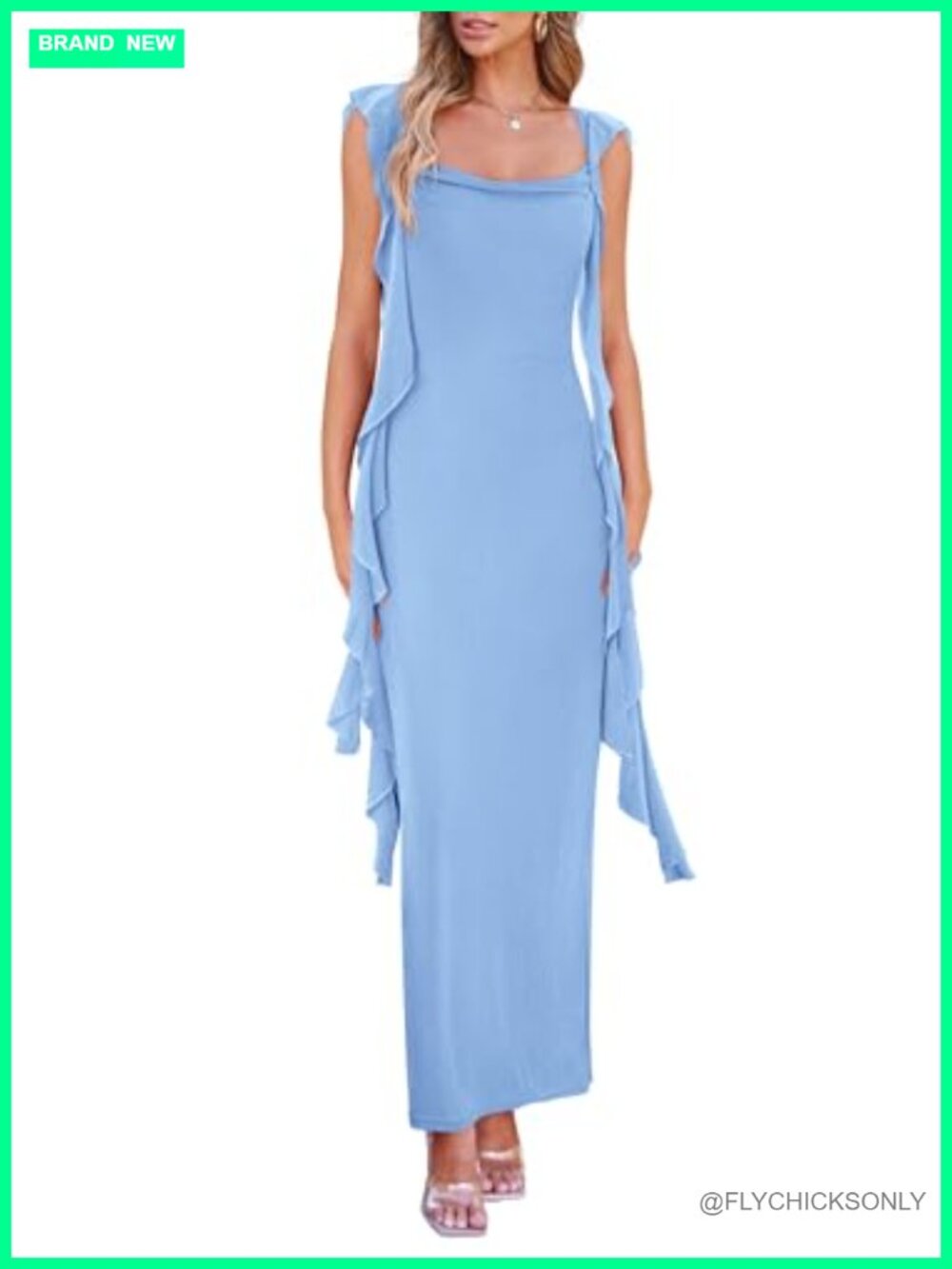 Ruffle Bodycon Maxi Dress Sweetheart Neck Cap Sleeve Formal